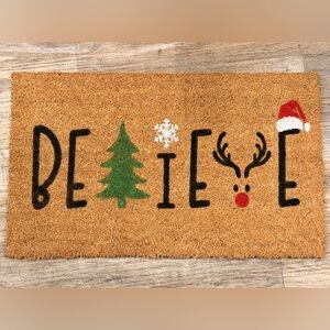 Festive Holiday Coir Doormat - Brown, Green, Red